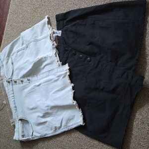 1 Light Blue and 1 Black Denim Button-Up Skirts